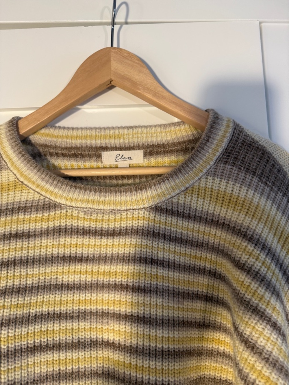 Elan Cropped Striped Crewneck Sweater in Yellow, Brown & Cream - Picture 2 of 3